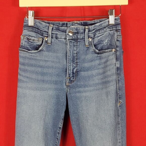GOOD AMERICAN Good Legs High‎ Rise Ripped Skinny Crop Jeans in Blue261 Size 4/27 - Picture 3 of 7